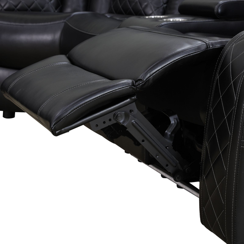 Black Breathing Leather 3-Piece Living Room Sectional