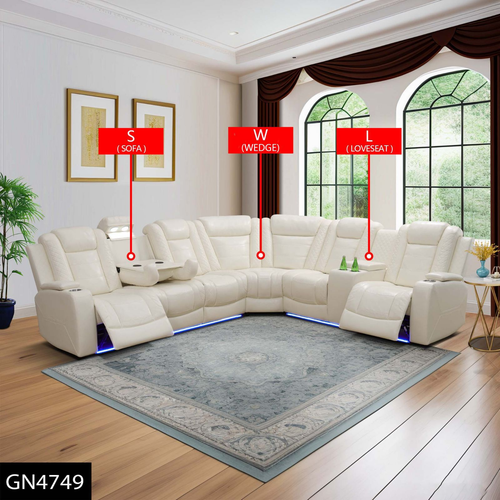 Off-White Breathing Leather 3-Piece Living Room Sectional