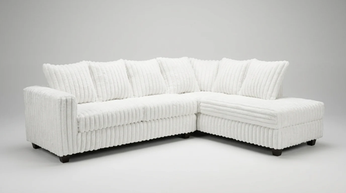 Gia Eggshell White Sectional in Corduroy