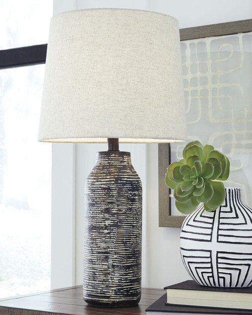 Mahima - Paper Table Lamp (Set of 2) - Black / White