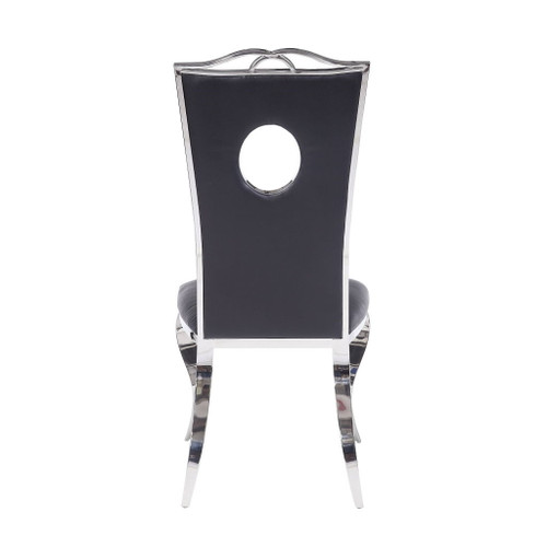 Cyrene - Side Chair (Set of 2) - Black Synthetic Leather & Stainless Steel