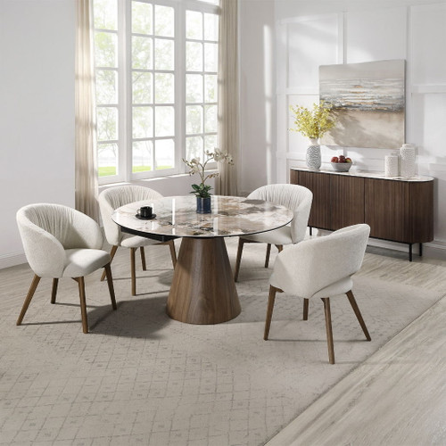 Eada - Dining Table With Ceramic Top - Beige Chenille, Ceramic Top & Walnut