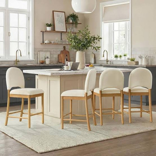 Carillon 40.75 in. H Beige Low Back Wood Bar Stool with Solid Wood Frame