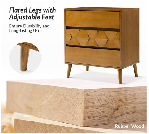 Karla Acorn Mid-century Modern 3-Drawer Dresser with USB and Type-C ports
