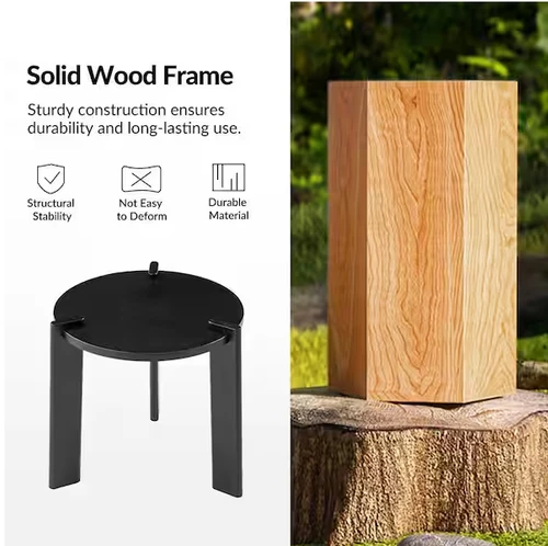 Ian 22 in. Black Round Wood End Table with Faux Brass Finish Tripod Base