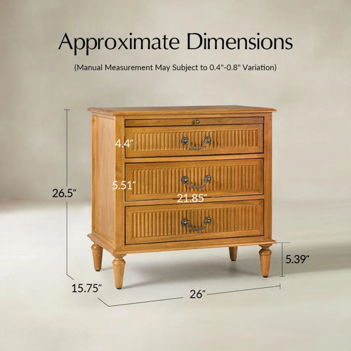 Weer Acorn Farmhouse Solid Wood 3-Drawer 26 in. W Nightstand