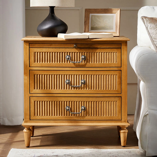 Weer Acorn Farmhouse Solid Wood 3-Drawer 26 in. W Nightstand NSCL1355-ACR by Karat Home
