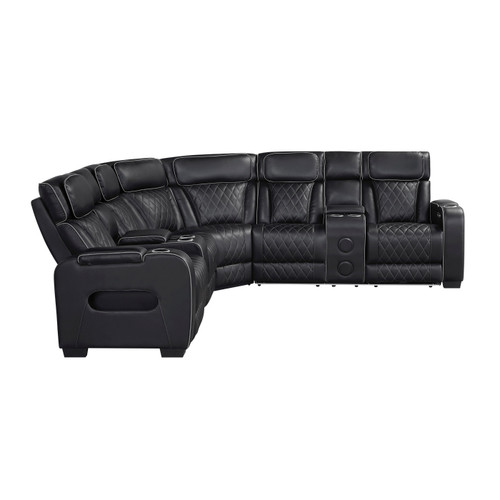 Fairway 3-Piece Power Reclining Sectional with Consoles, Power Headrests, Storage Arms(Top and Side), Cup holders, Charging Ports, Wireless speakers and LED lighting