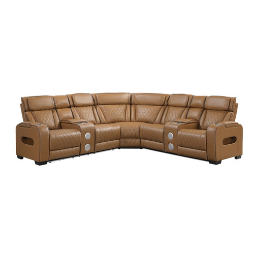 Fairway 3-Piece Power Reclining Sectional with Consoles, Power Headrests, Storage Arms(Top and Side), Cup holders, Charging Ports, Wireless speakers and LED lighting