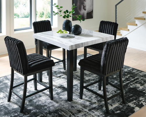 Mervannie - 5 Pc. - Counter Height Dining Table And 4 Barstools - Gray / Black