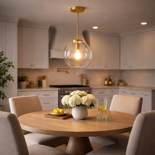 Gleam - Single Light Pendant Lamp With Clear Globe Satin - Antique Brass / Clear / Gold