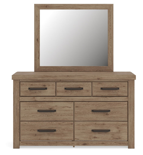 Oliandon - 3 Pc. - Queen Panel Storage Bed, Dresser And Mirror - Light Brown