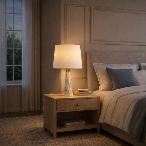 Enclave - Hydro Table Lamp With On / Off Switch Base Shade - Gold / White / White Marble
