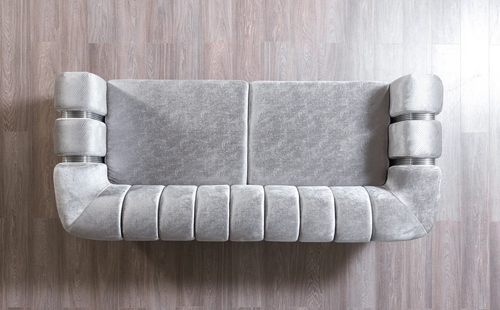 Santana Silver Velvet Sofa 89" & Loveseat 69" Set