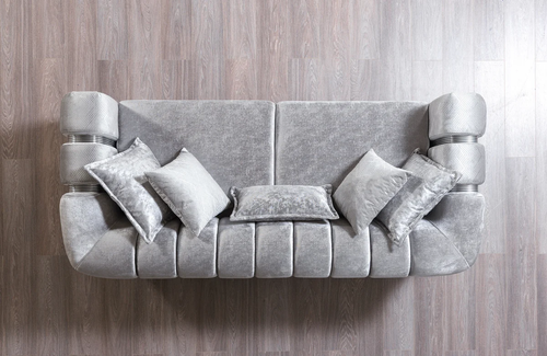 Santana Silver Velvet Sofa 89" & Loveseat 69" Set