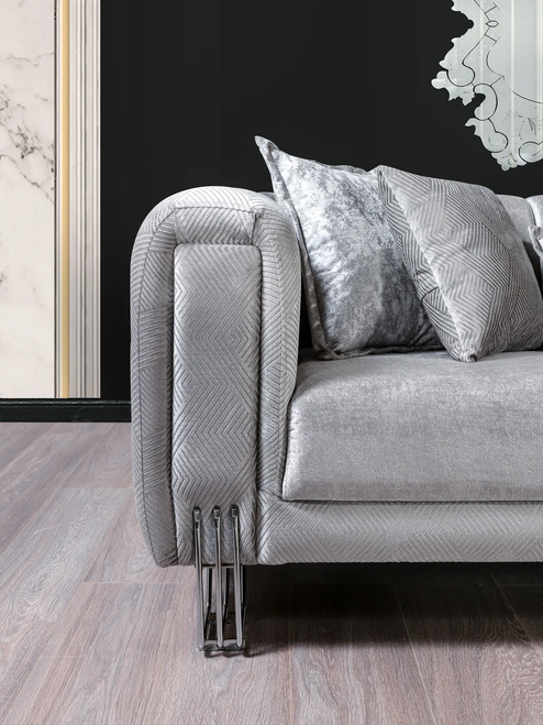 Santana Silver Velvet Sofa 89" & Loveseat 69" Set