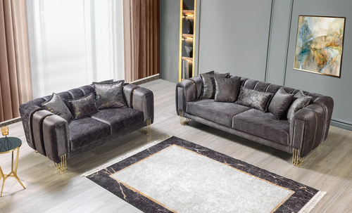 Santana Smoke Velvet Sofa 89" & Loveseat 69" Set