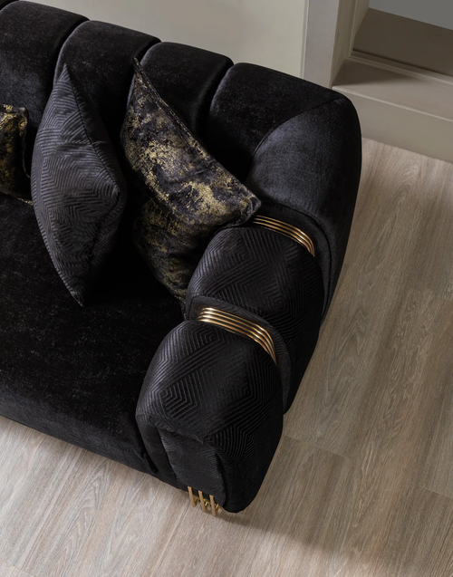 Santana Black Velvet Sofa 89" & Loveseat 69" Set