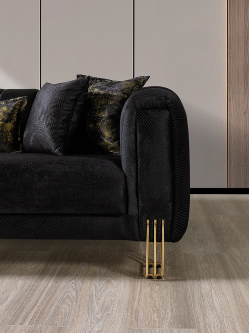 Santana Black Velvet Sofa 89" & Loveseat 69" Set