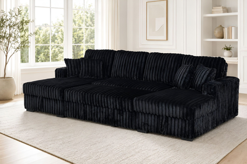 Morgan Black Fluffy U-Shaped Sectional With Dual Storage Chaise and Pullout Bed