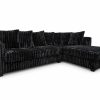 Hanna Black Fluffy Wide Corduroy Sectional with Reversible Chaise