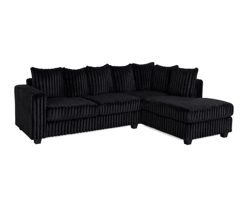 Hanna Black Fluffy Wide Corduroy Sectional with Reversible Chaise