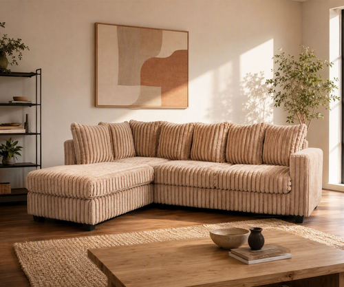 Hanna Taupe Fluffy Wide Corduroy Sectional with reversible Chaise