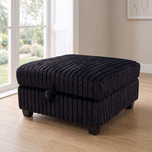 Black Fluffy Corduroy Storage Ottoman