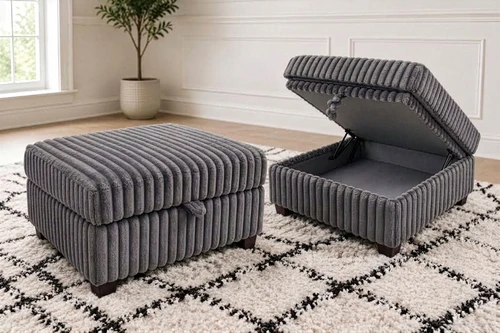 Gray Fluffy Corduroy Storage Ottoman KF10048 by Xin Mark