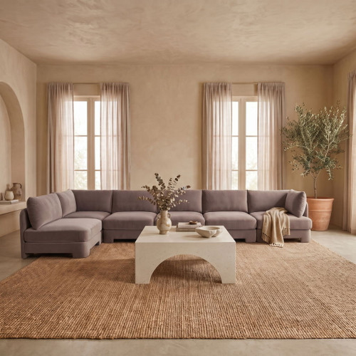 Hammond - Velvet Performance Fabric Upholstered 6 Piece L-Shaped Armless Sectional
