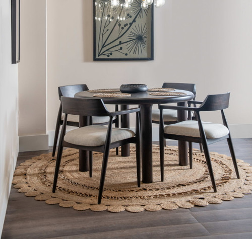 Amaroo - Solid Mango Linen Upholstered Dining Arm Chair - Honey Date / Off-White