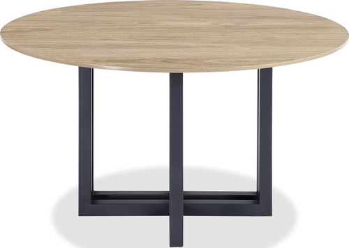 Ceo - Wood Pattern Round Sintered Stone Dining Table - Gunmetal And Washed Oak