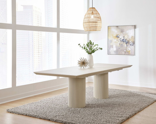 Crossroads 2.0 - Cannon Stone Top Double Pedestal Extension Dining Table With Wood Base - Ivory