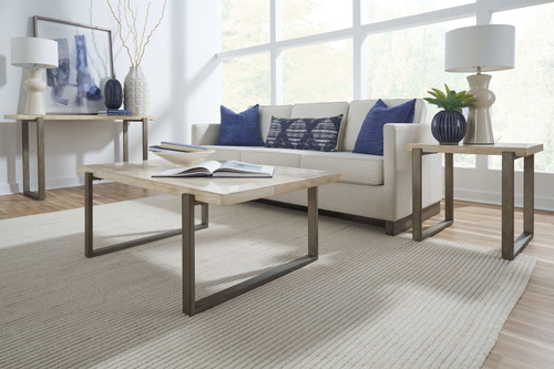 Ariela - Natural Travertine Table With Bronze Metal Base