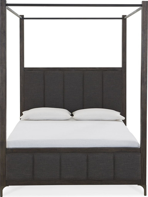 Lucerne - Queen Upholstered Canopy Bed - Vintage Coffee