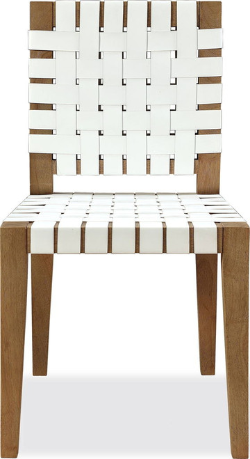 One - Woven Leather And Solid Wood Dining Side Chair (Set of 2) - White And Bisque