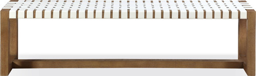 One - Woven Leather And Solid Wood Dining Bench - White And Bisque