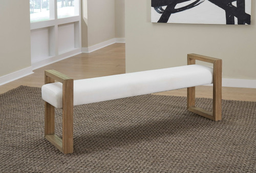 One - Modern Coastal Sled Leg Upholstered Dining Bench - White Pearl And Bisque