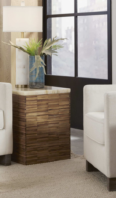 One - Stone Wood Tile End Table - Onyx And Solid Teak