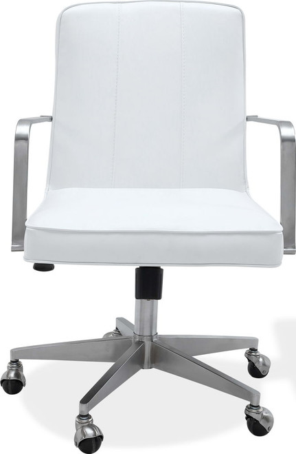 One - Metal Frame Leather Home Office Chair - Brushed Stainless Steel And White