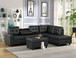 Heights L Shaped Sectional Black in Faux Leather with Ottoman by Happy Homes