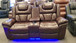 Party Time Brown Reclining Sofa in Leather Gel with Power Motion, Led Lights, Wireless Charger, Bluetooth & USB Charger NEI-S2020-Brown