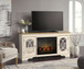 Realyn - Chipped White - 2 Pc. - 74" TV Stand with Electric Infrared Fireplace Insert