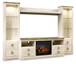 Willowton - Entertainment Center - TV Stand With Faux Firebrick Fireplace Insert - Whitewash