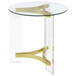 Janessa - Round Glass Top End Table With Acrylic Legs - Clear And Matte Brass