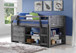 Twin Louver Modular Low Loft Bed Twin Size in Antique Gray Configuration B 790-AAG/BAG/DAG/EAG