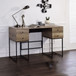 Desirre - Writing Desk With USB - Rustic Oak & Black