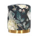 Opal - Floral Velvet Ottoman With Gold Base - Dark Gray