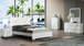 Sama White Bedroom Set - Bed & Dresser & Mirror & Nightstand, SET-SAM