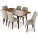 Adira Large Walnut Dining Set - 6 Evette Beige Velvet Chairs | KM Home Furniture and Mattress Store | TX | Best Furniture stores in Houston